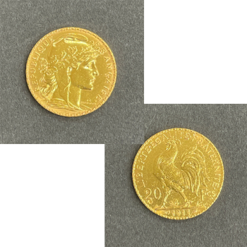 フランス マリアンヌ・ルースター金貨 20フラン 1911年 女神の横顔と雄鶏