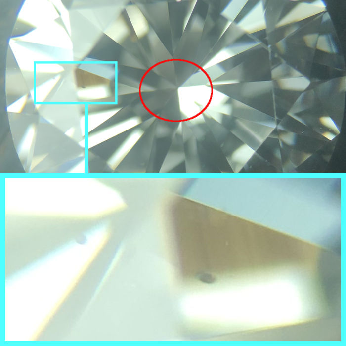 ダイアモンドの内部のインクルージョンをもっと拡大した画像