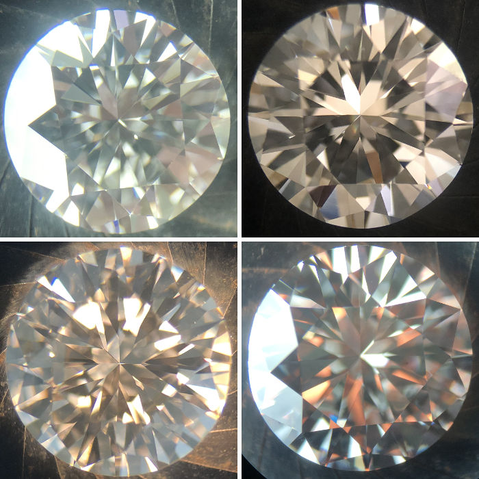 ダイアモンドを顕微鏡で４つの光源でみた画像