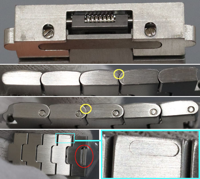 ステンレスベルトの結合部の画像と細部の造り