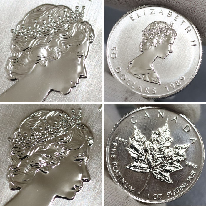 プラチナ金貨の１９８９年のエリザベス２世の表情
