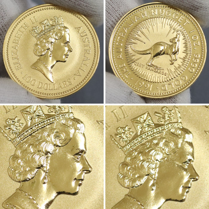 カンガルー金貨の１９９１年のエリザベス２世の表情