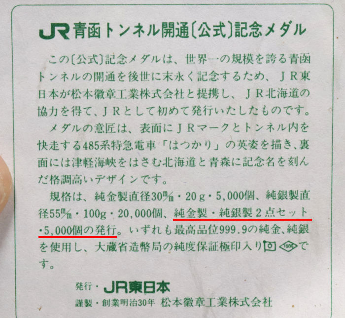 記念メダルの説明書