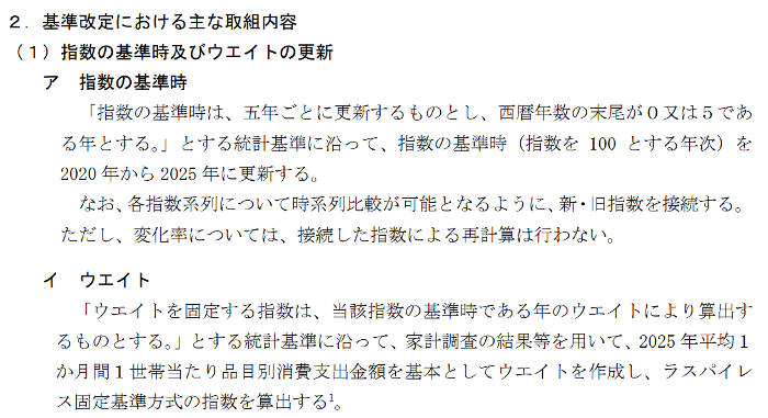 ＣＰＩのウエイト設定更新に関する統計局の資料