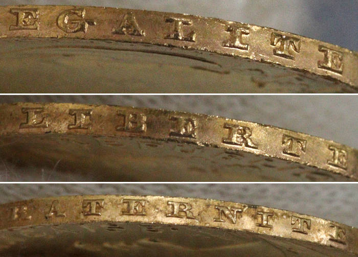 金貨の横に刻まれた文字を撮影した画像
