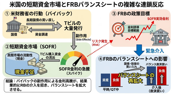 バイバックがバランスシートに影響するイメージの絵