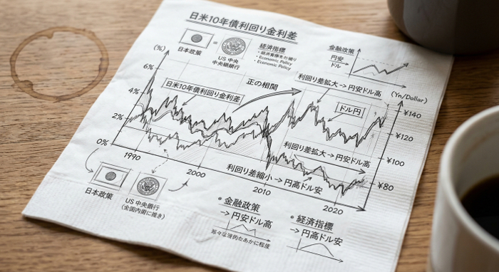 日米金利差とドル円の関係を考察した絵